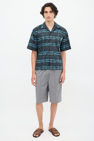 Marni Navy 
Multicolour Cotton Script Short Sleeve Shirt