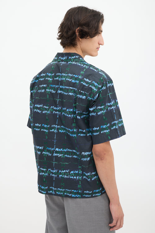 Marni Navy 
Multicolour Cotton Script Short Sleeve Shirt