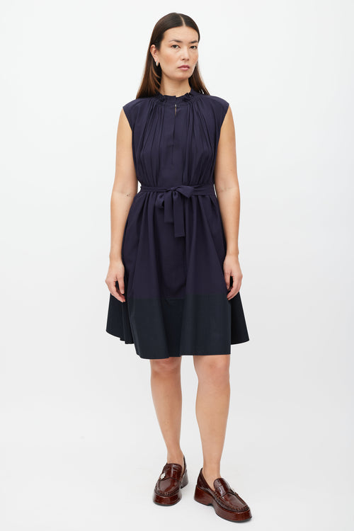 Marni Navy Pleat Belted Dress