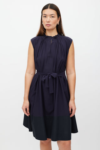 Marni Navy Pleat Belted Dress