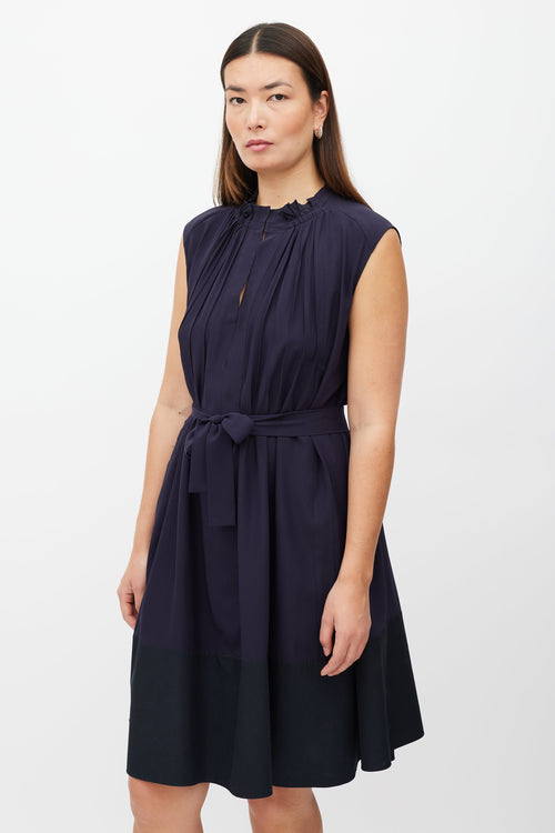 Marni Navy Pleat Belted Dress