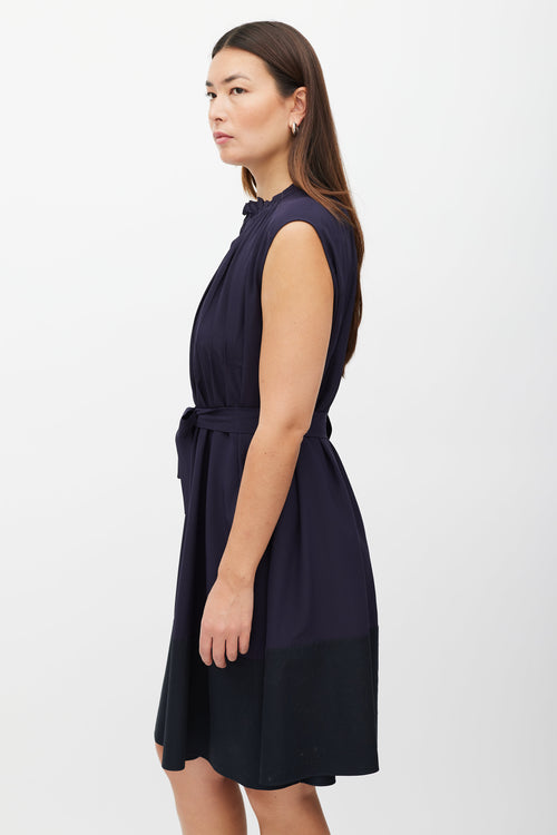 Marni Navy Pleat Belted Dress