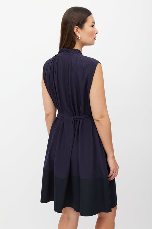 Marni Navy Pleat Belted Dress