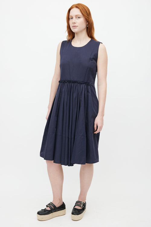 Marni Navy Pleated Midi Dress