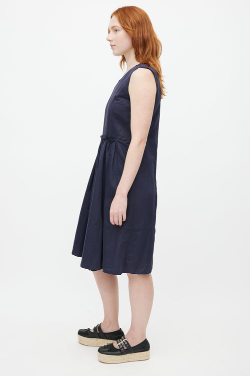 Marni Navy Pleated Midi Dress