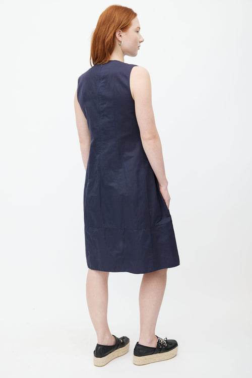 Marni Navy Pleated Midi Dress