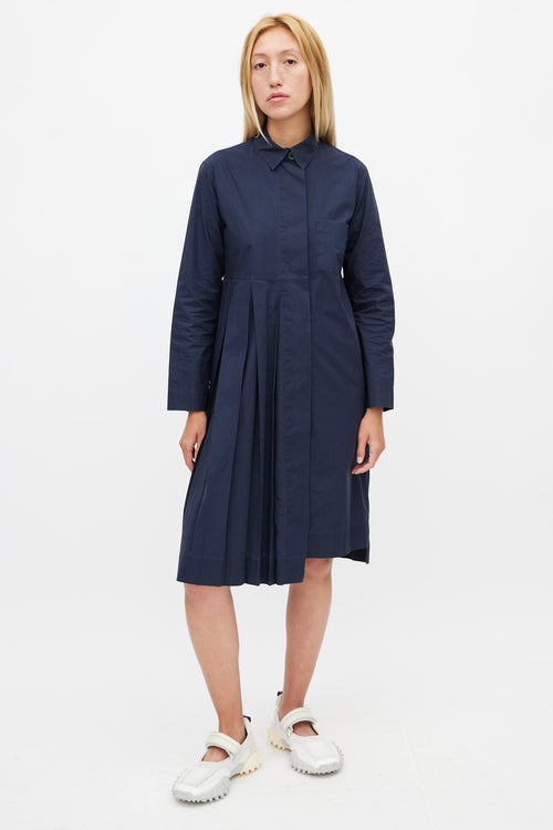 Marni Navy Pleated Midi Dress