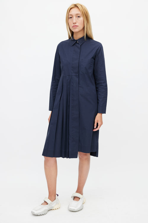 Marni Navy Pleated Midi Dress