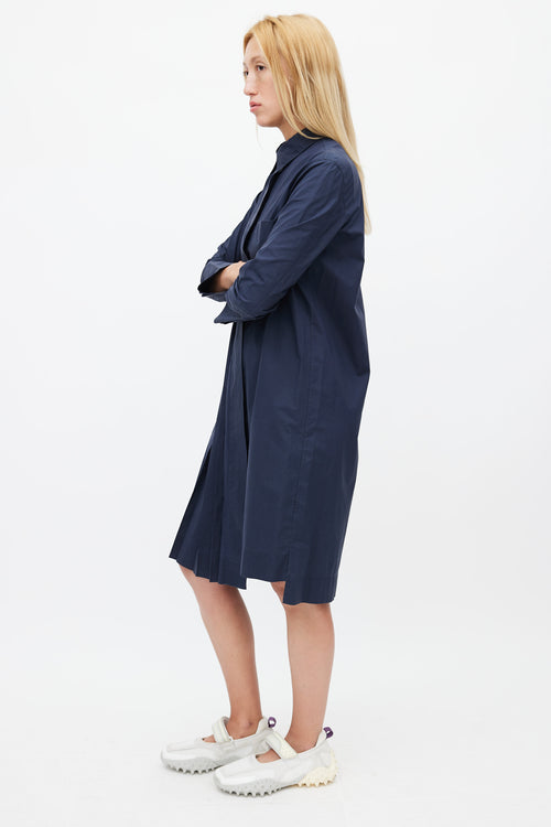 Marni Navy Pleated Midi Dress