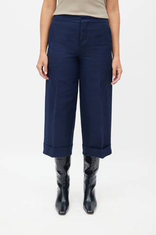 Marni Navy Wide Leg Pleated Capri