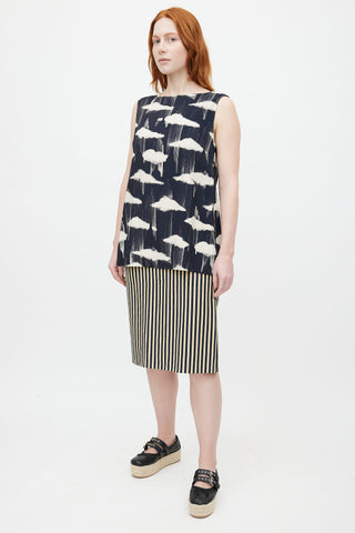 Marni Navy 
Yellow Stripe Pencil Skirt