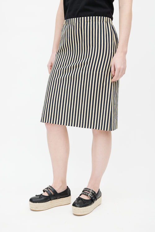 Marni Navy 
Yellow Stripe Pencil Skirt