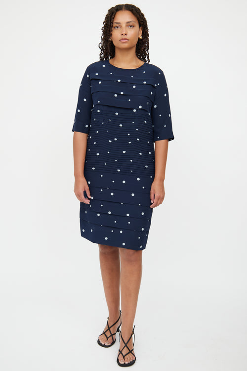 Marni Navy 
Blue Silk Pleated Dress