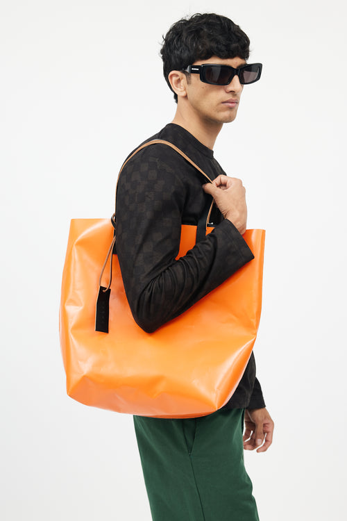 Marni Orange 
Black Leather Tote Bag