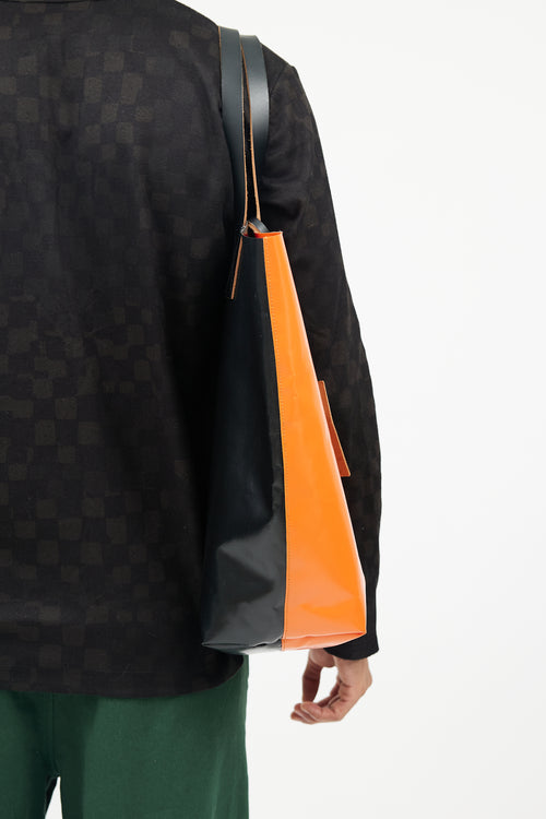 Marni Orange 
Black Leather Tote Bag