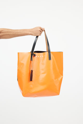 Marni Orange 
Black Leather Tote Bag