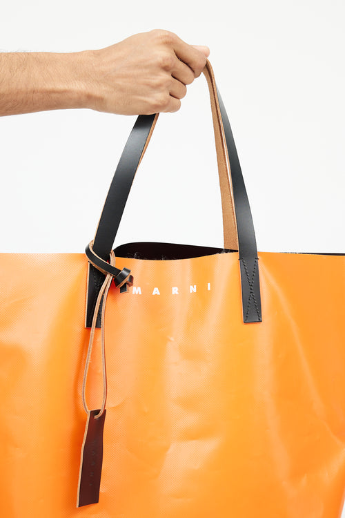 Marni Orange 
Black Leather Tote Bag