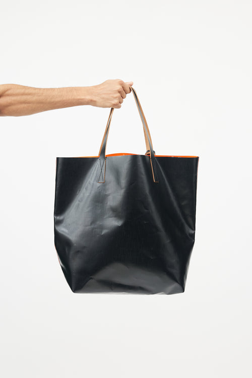 Marni Orange 
Black Leather Tote Bag