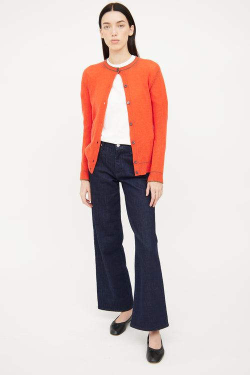 Marni Orange 
Green Stitch Cashmere Cardigan