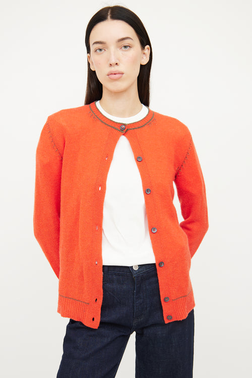 Marni Orange 
Green Stitch Cashmere Cardigan