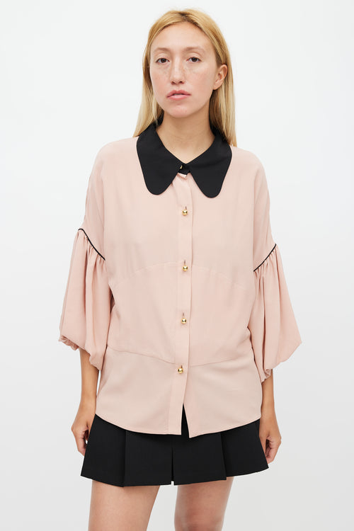 Marni Pink 
Black Ruffled Silk Shirt