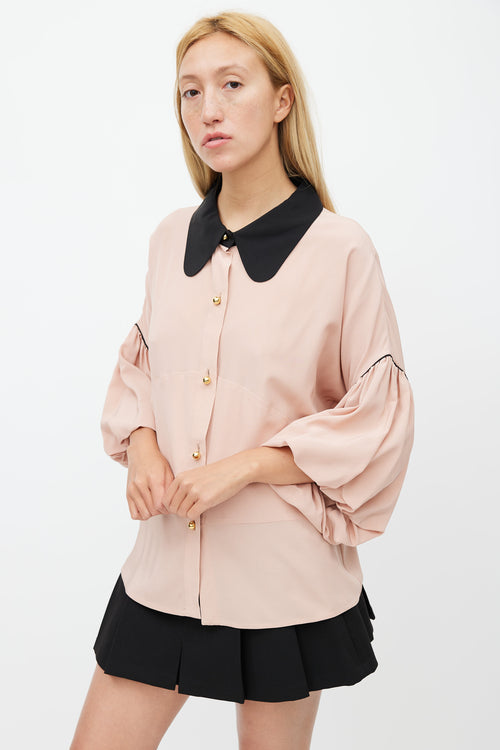 Marni Pink 
Black Ruffled Silk Shirt