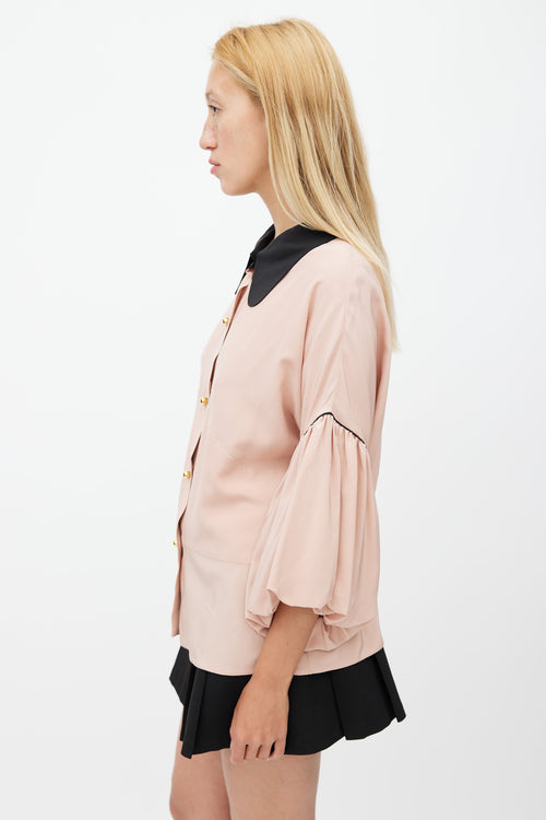 Marni Pink 
Black Ruffled Silk Shirt