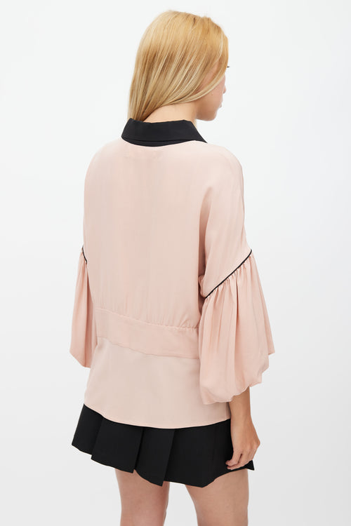 Marni Pink 
Black Ruffled Silk Shirt