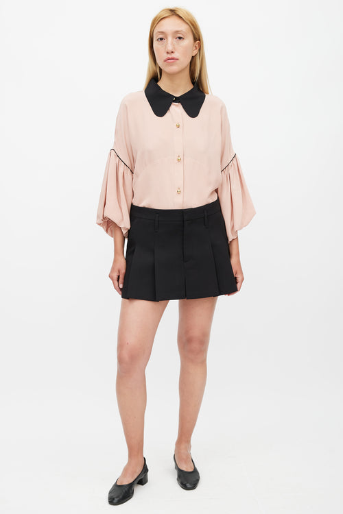 Marni Pink 
Black Ruffled Silk Shirt