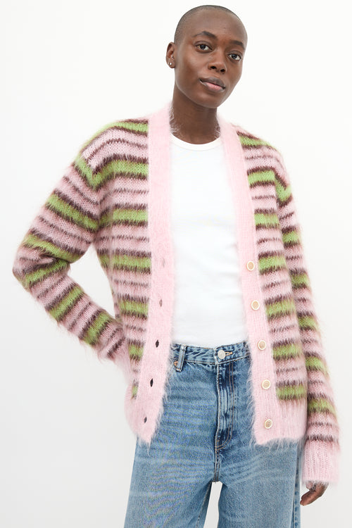 Marni Pink 
Green Mohair Fuzzy Wuzzy  Cardigan