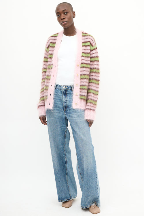 Marni Pink 
Green Mohair Fuzzy Wuzzy  Cardigan