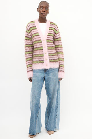 Marni Pink 
Green Mohair Fuzzy Wuzzy  Cardigan