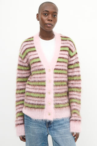 Marni Pink 
Green Mohair Fuzzy Wuzzy  Cardigan