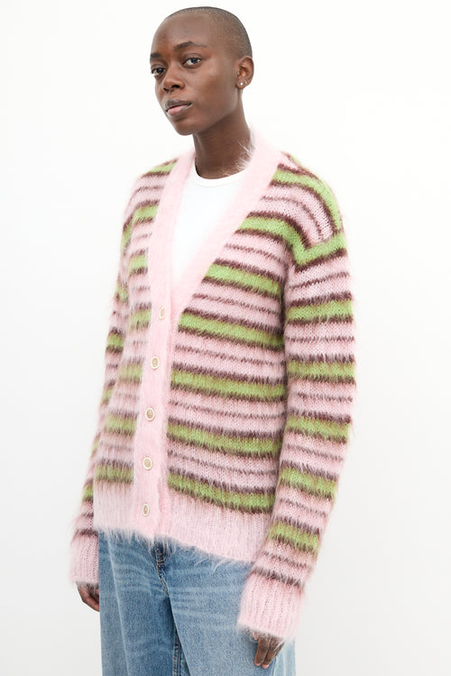 Marni Pink 
Green Mohair Fuzzy Wuzzy  Cardigan