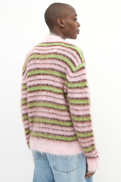 Marni Pink 
Green Mohair Fuzzy Wuzzy  Cardigan