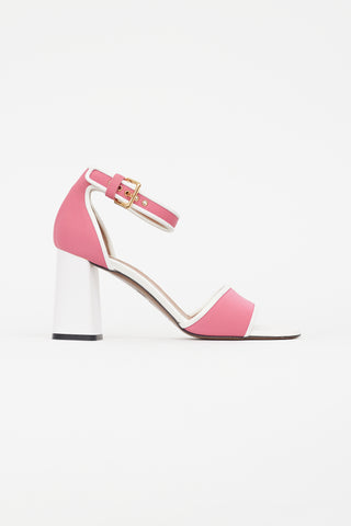 Marni Pink 
White Textile Block Heeled Sandal