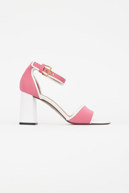 Marni Pink 
White Textile Block Heeled Sandal