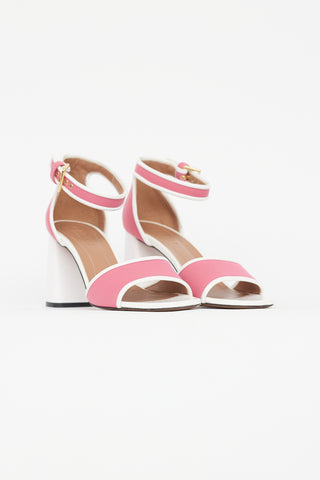 Marni Pink 
White Textile Block Heeled Sandal