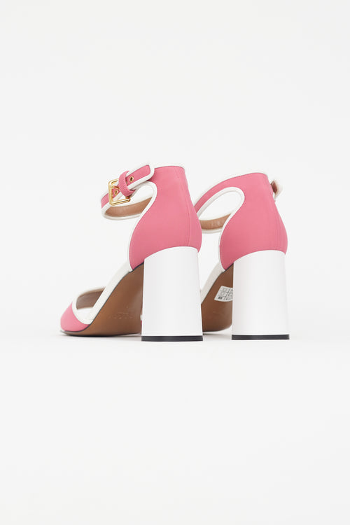 Marni Pink 
White Textile Block Heeled Sandal