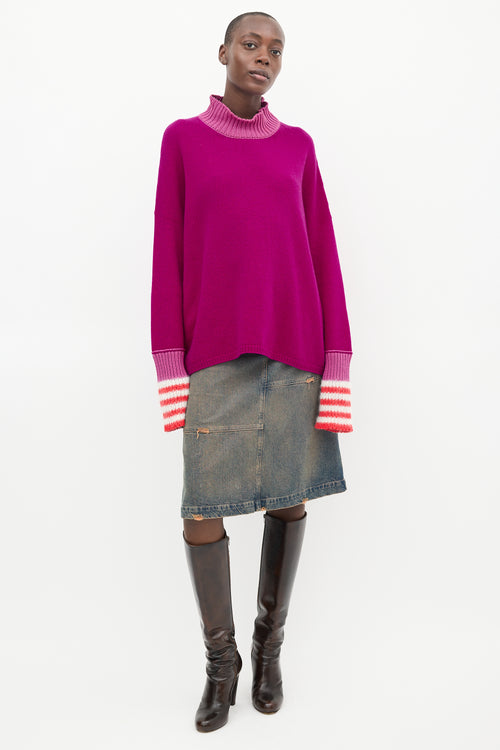 Marni Purple 
Multi Wool Mock Neck Sweater