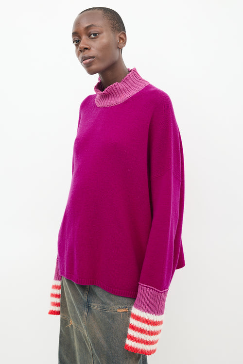 Marni Purple 
Multi Wool Mock Neck Sweater