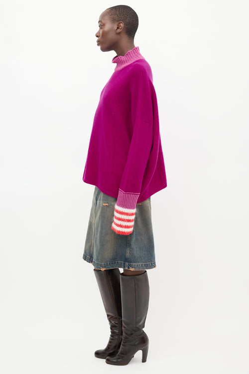 Marni Purple 
Multi Wool Mock Neck Sweater