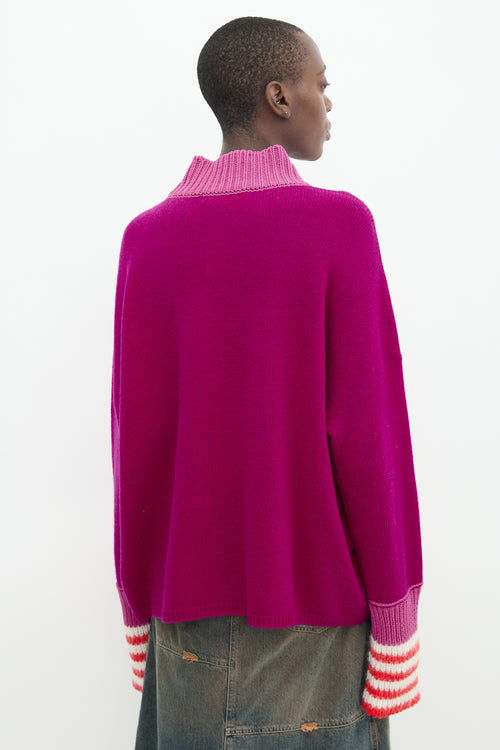 Marni Purple 
Multi Wool Mock Neck Sweater