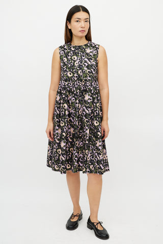 Marni Purple 
Multicolour Pleated Floral Dress