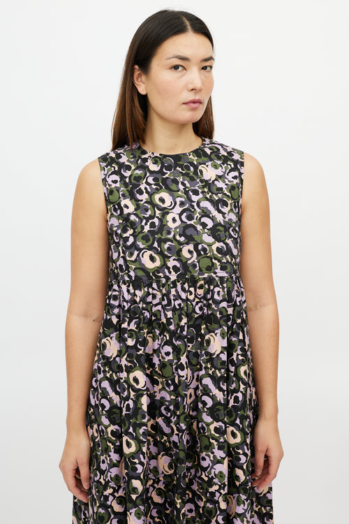 Marni Purple 
Multicolour Pleated Floral Dress