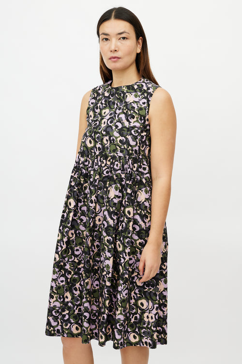 Marni Purple 
Multicolour Pleated Floral Dress