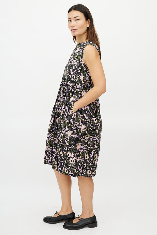 Marni Purple 
Multicolour Pleated Floral Dress