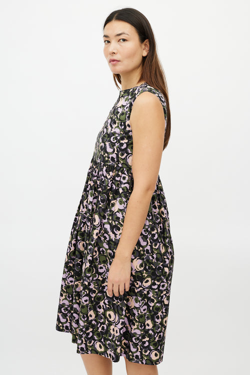 Marni Purple 
Multicolour Pleated Floral Dress