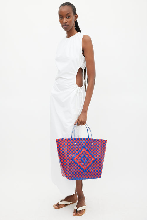 Marni Blue 
Red Woven Market Tote Bag