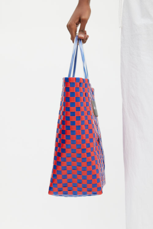 Marni Blue 
Red Woven Market Tote Bag